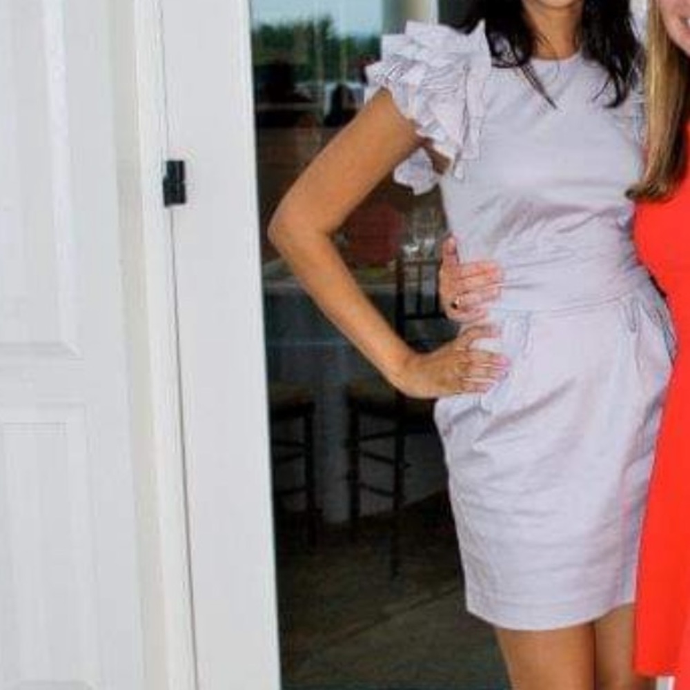 French Connection Creme Ruffle Shoulder Dress